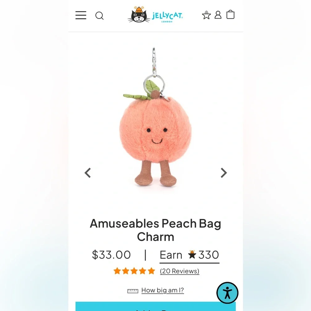 BNWT Jellycat Amuseables Peach Bag Charm - Picture 2 of 10